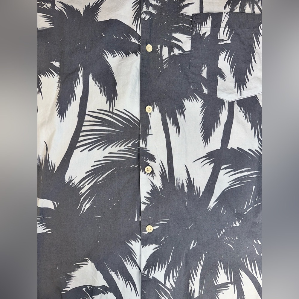 ZARA Gray And White Palm Leaves Hawaiian Style Button Up Short sleeve Shirt L - Picture 11 of 14
